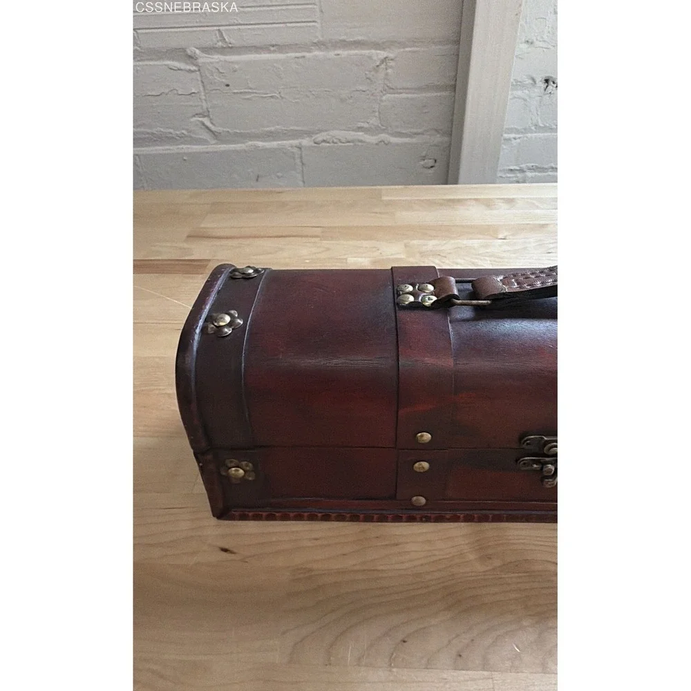 Vintage Decorative Wooden Treasure Chest Box Pirate Style Dome Top Studded